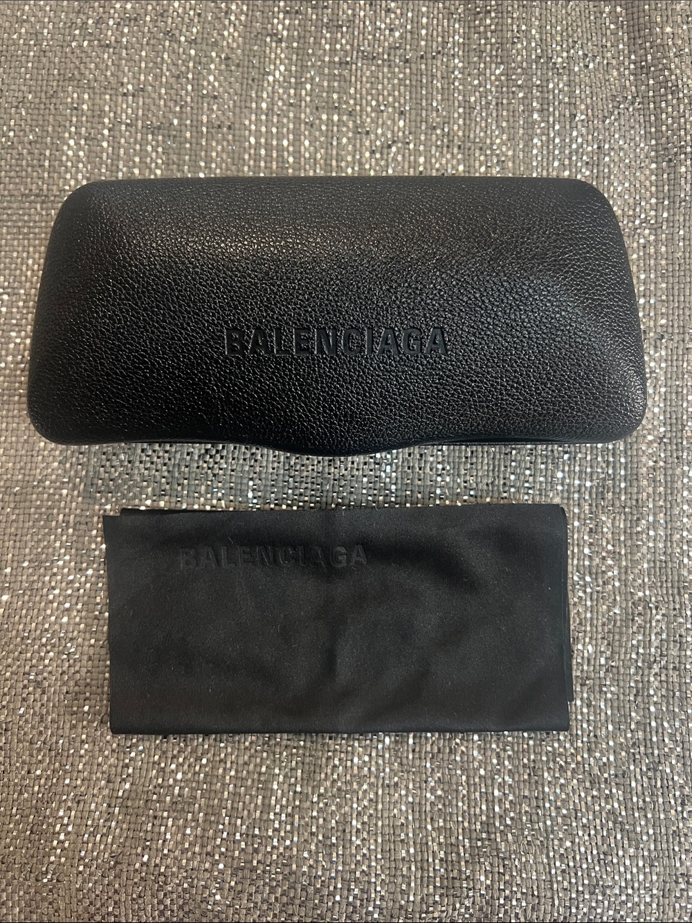 Balenciaga Textured Leather Eyewear Case with Logo Cleansing Cloth